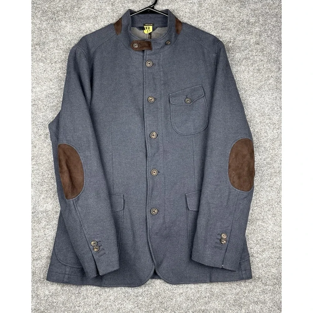 Massimo Dutti Mens 42 Blazer Blue Extra Fine Cotton Elbow Patch Bulgaria Jacket
